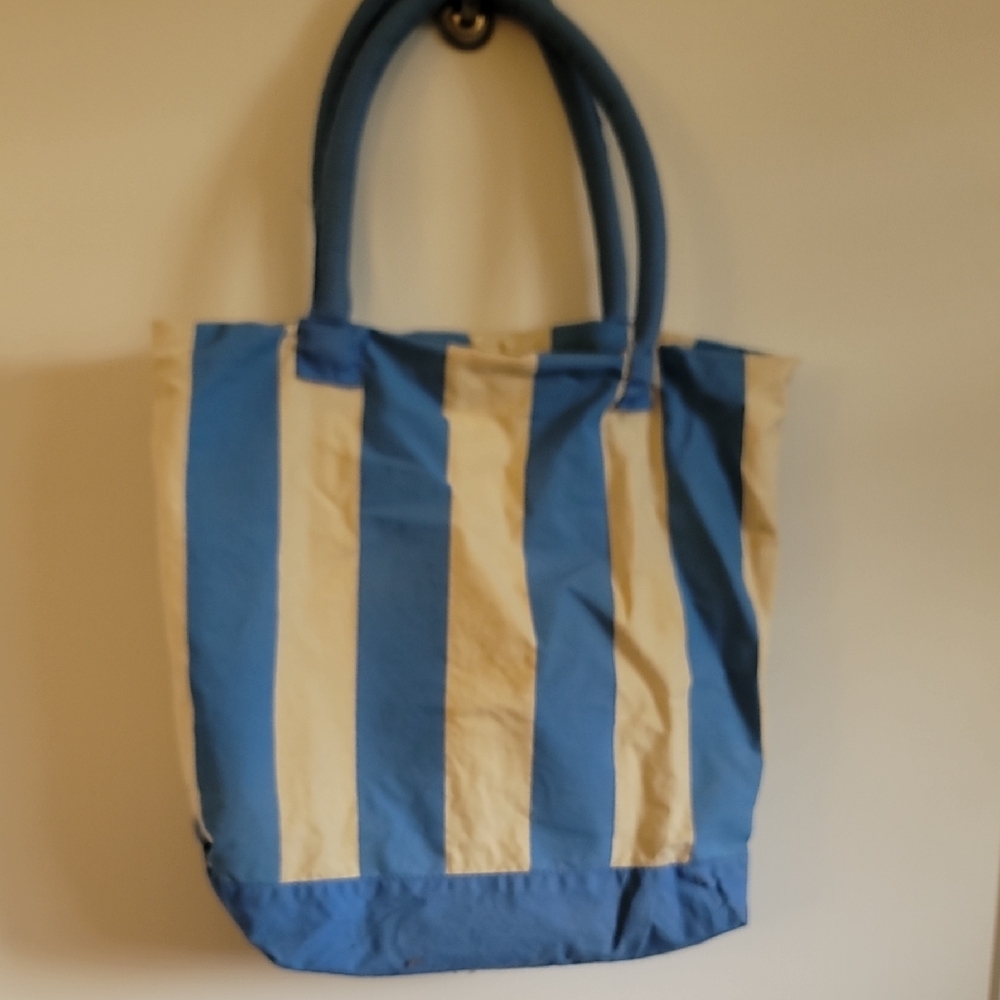 Blue and Cream Striped Tote Bag